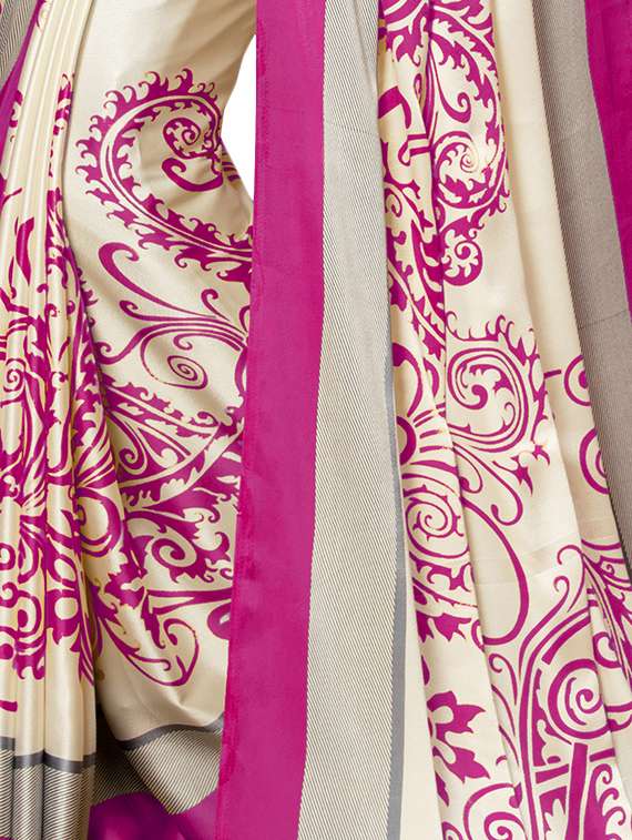 contrast placement printed white saree with blouse - 15698719 -  Standard Image - 1