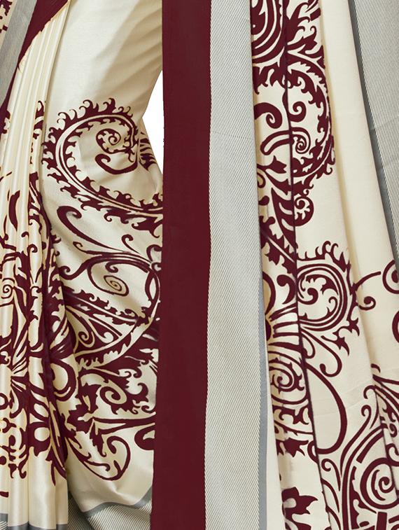 contrast placement printed white saree with blouse - 15698722 -  Standard Image - 1