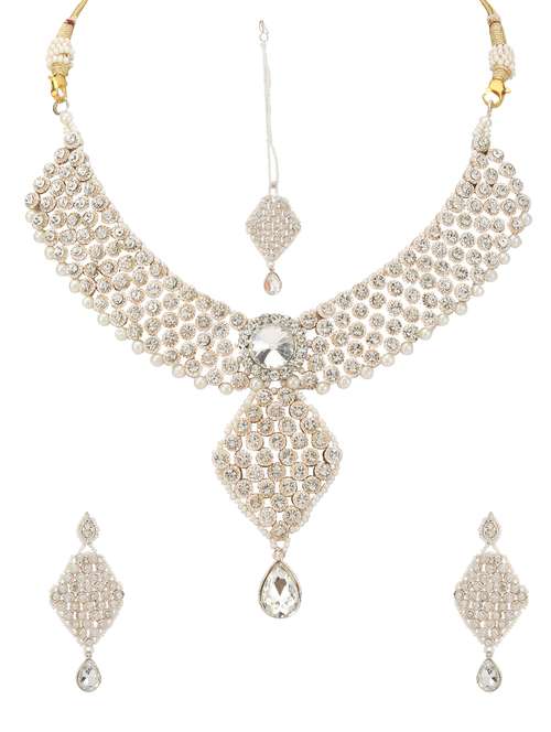 white metal necklaces and earring - 15700958 - Standard Image - 0