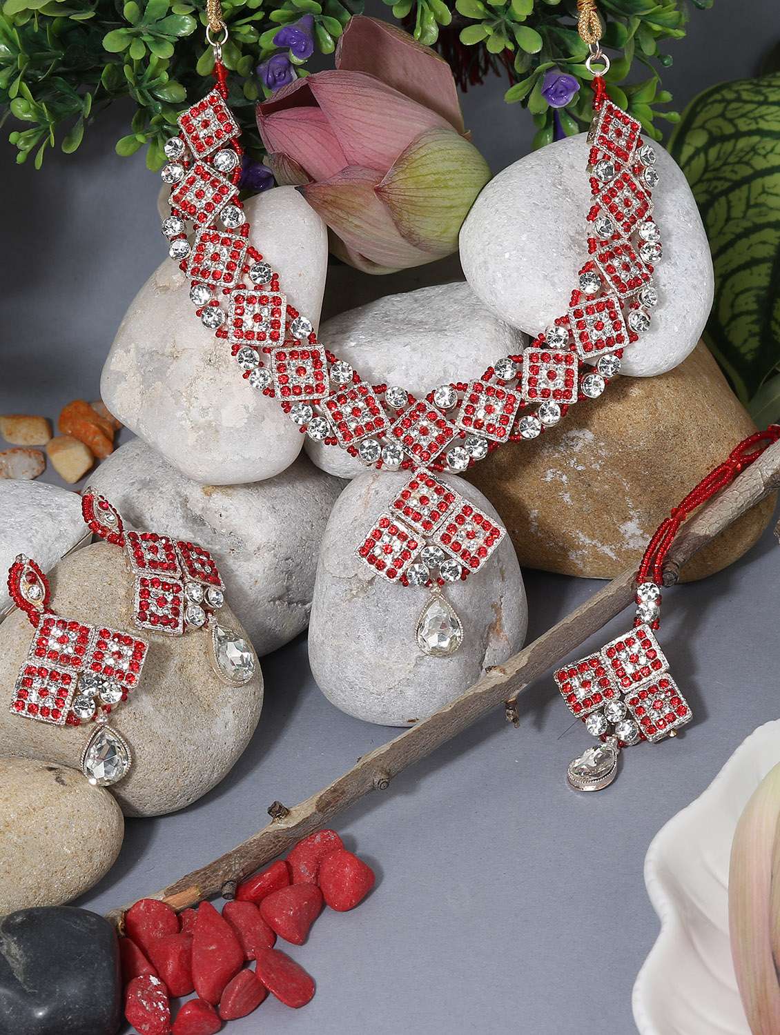 red metal necklaces and earring - 15700983 - Standard Image - 1