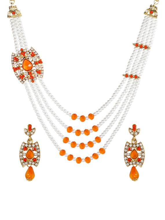 orange metal necklaces and earring