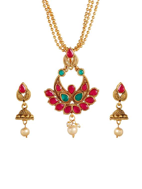 multi colored metal necklaces and earring