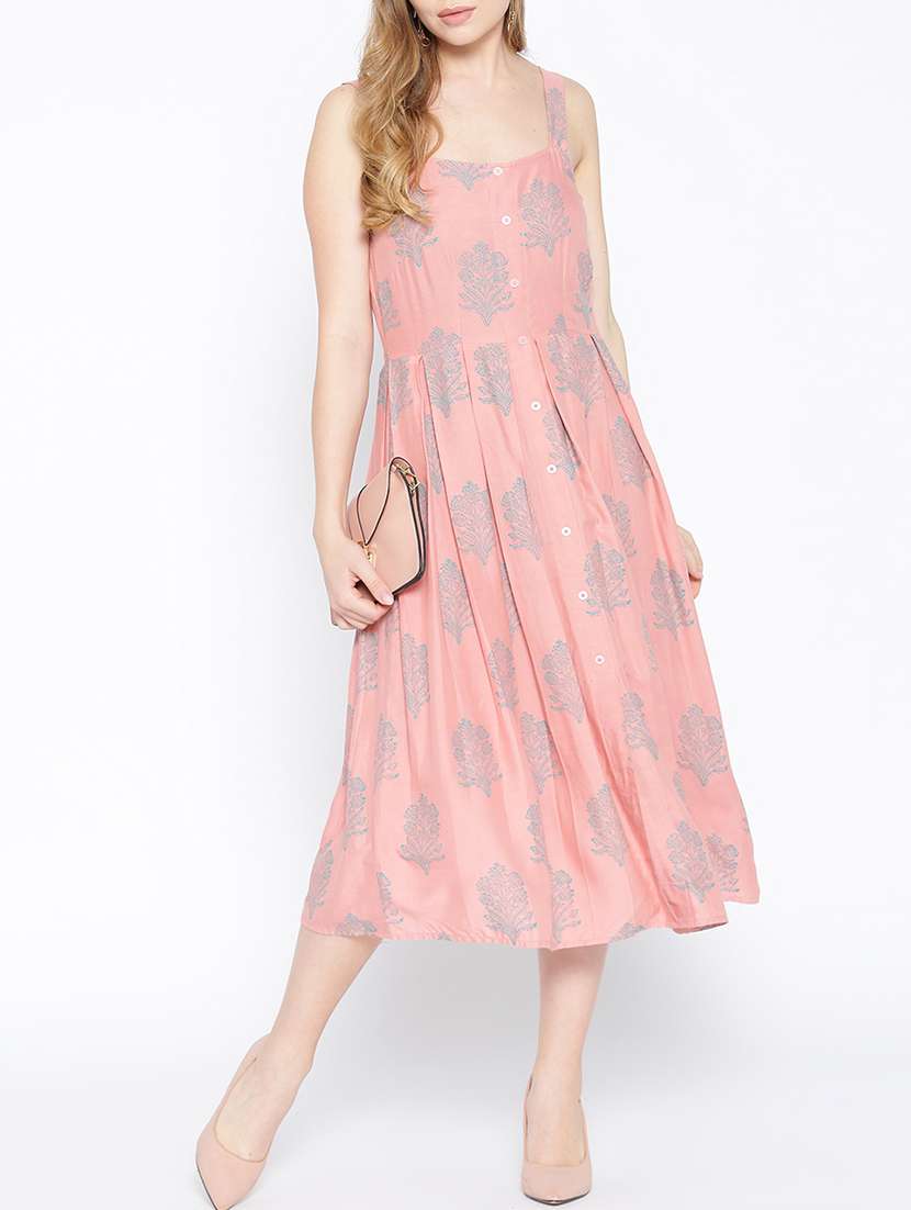 block print pleated dress