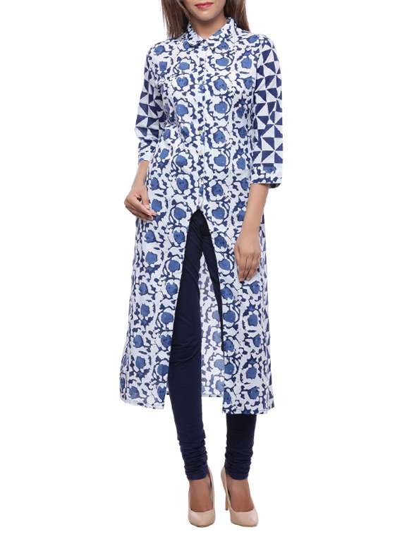 indigo high slit dabu kurta
