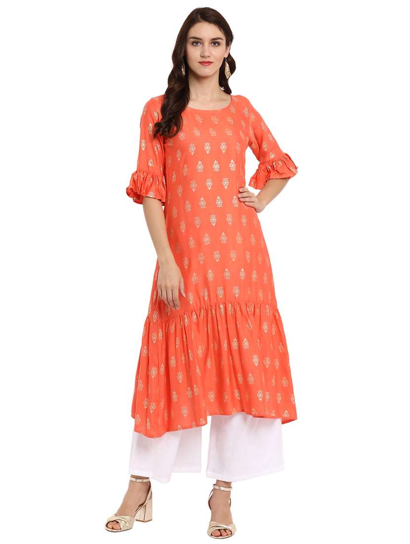 Tiered foil print kurta