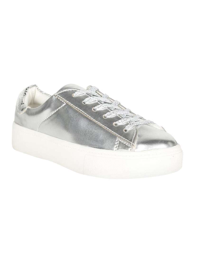silver lace-up sneakers