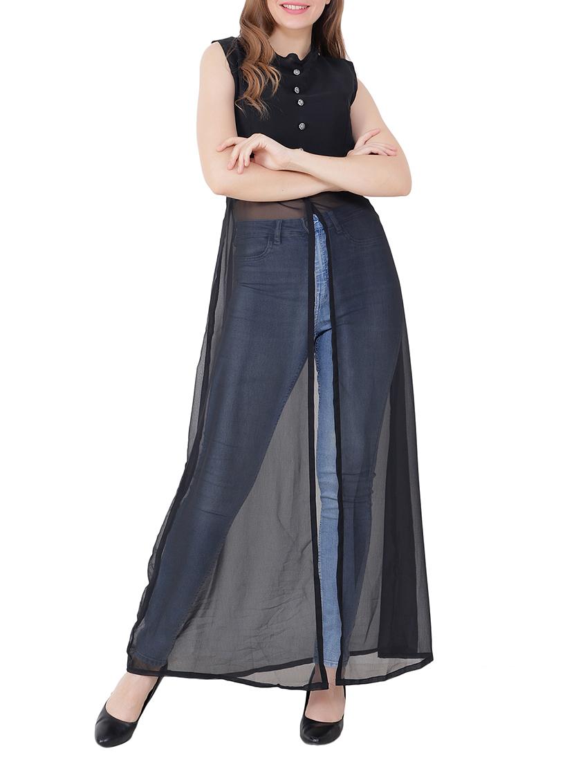 faux button belted a-line tunic - 15705294 -  Zoom Image - 0