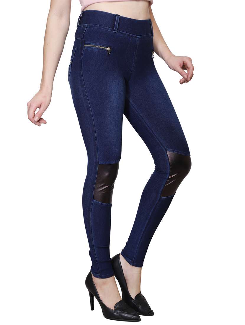 leatherette patch zipper detail jegging - 15709281 - Standard Image - 1
