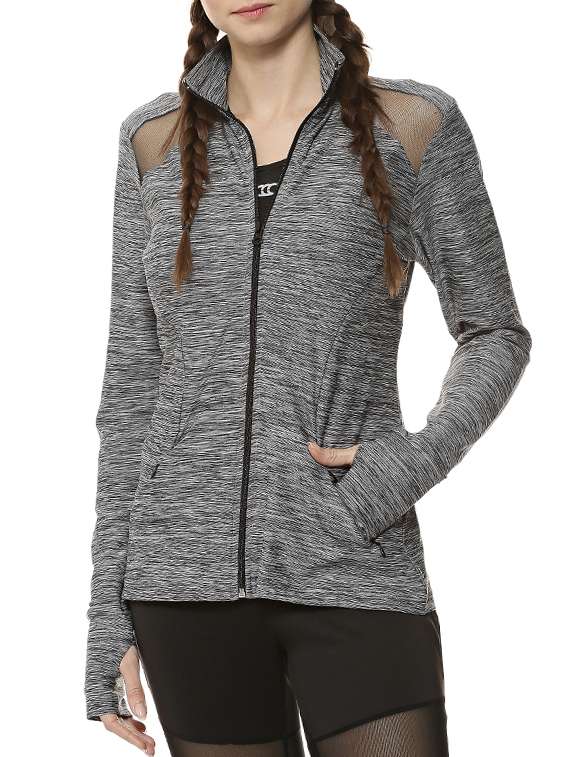 mesh paneled zip up sweatshirt