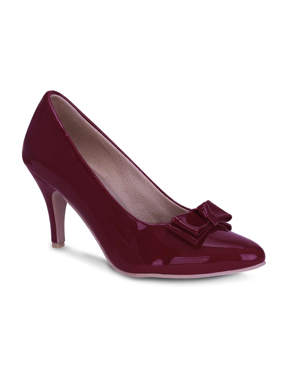 maroon faux leather slip on pumps