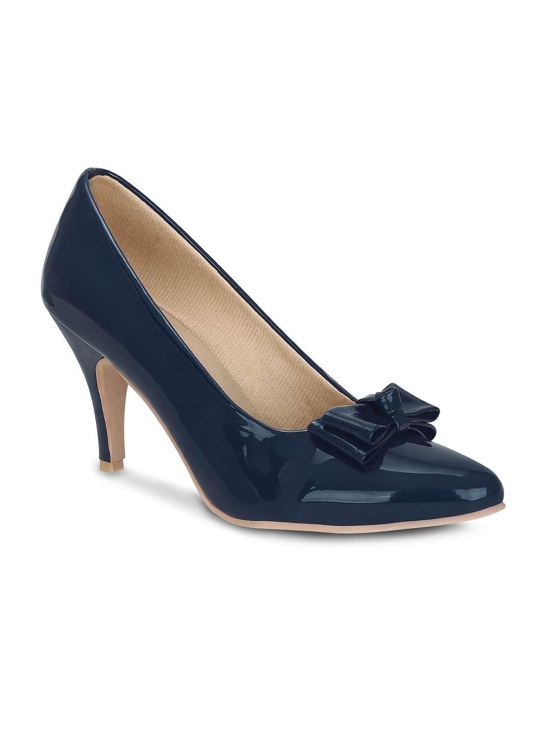 navy faux leather slip on pumps