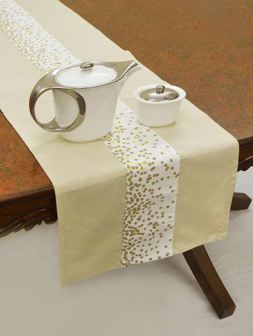 gold print panel table runner