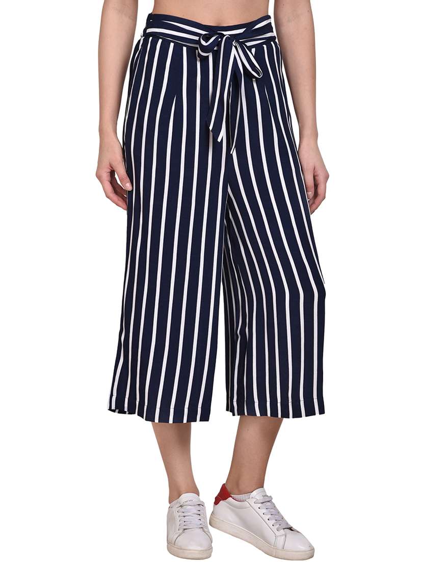 tie up waist striped crop pants