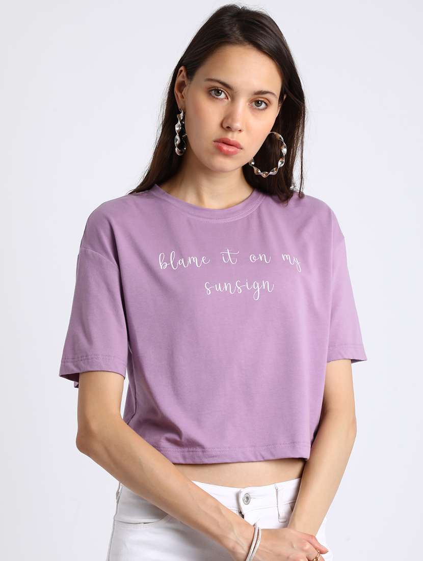 orchid slogan print crop tee