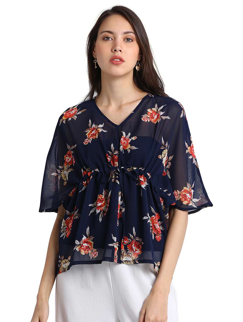 drawstring detail floral top