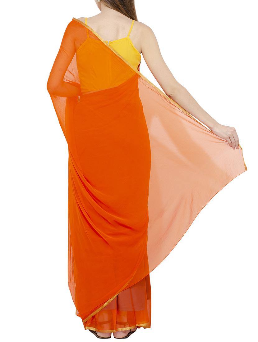 orange plain saree with blouse - 15728683 - Standard Image - 1