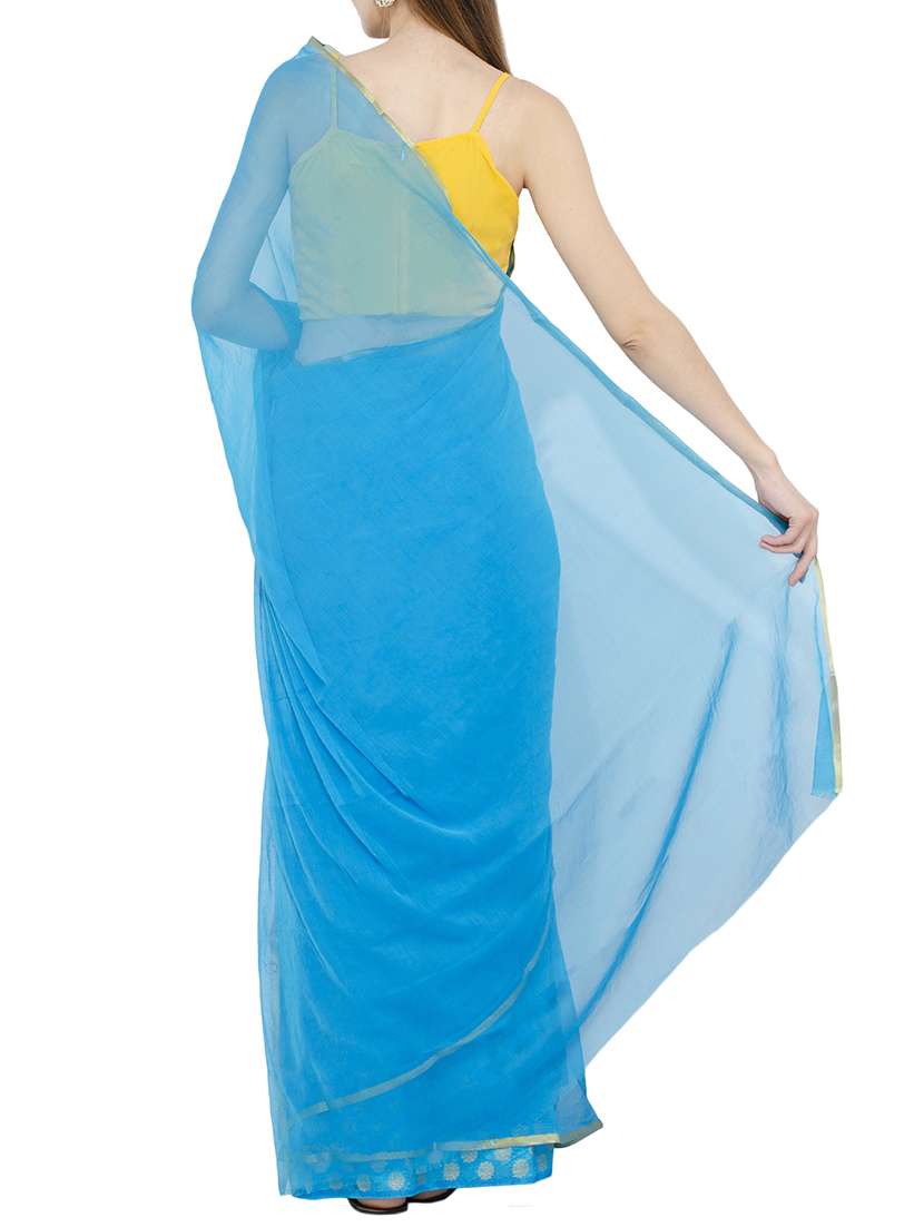 sky blue chiffon plain saree with blouse - 15728684 -  Standard Image - 1