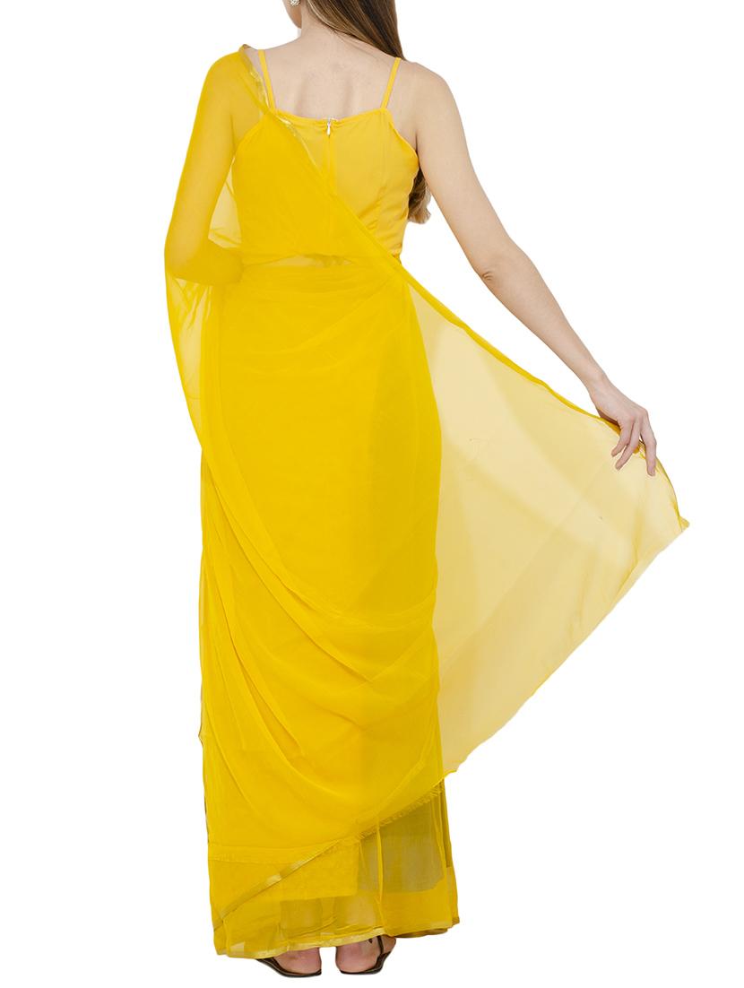 yellow solid bordered saree with blouse - 15728685 - Standard Image - 1