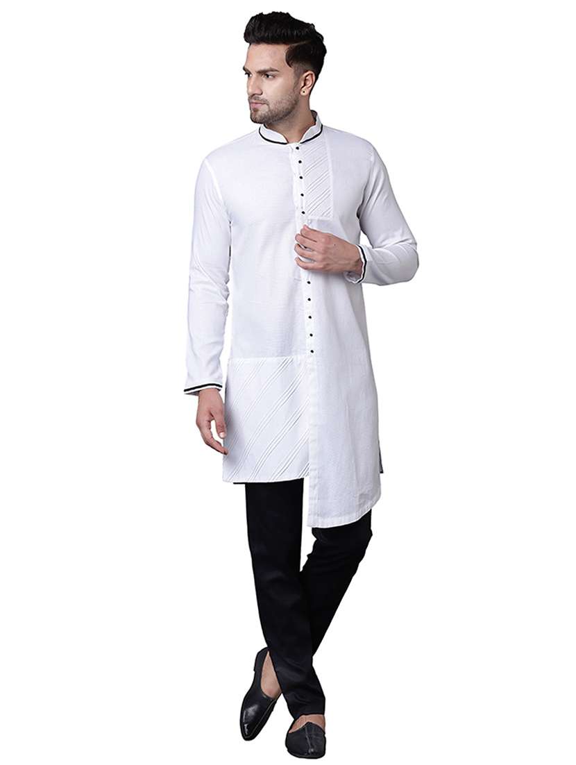 white cotton asymmetric kurta pyjama set