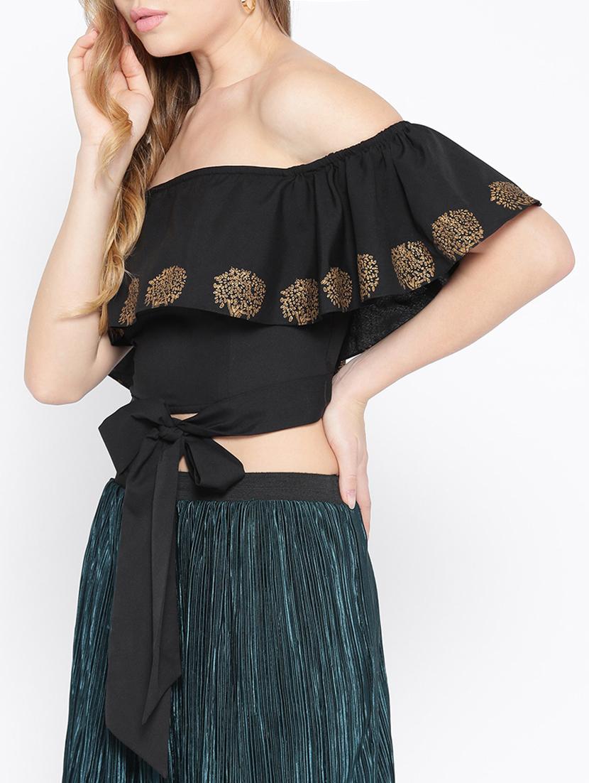 tie up hem off shoulder crop top - 15729380 - Standard Image - 1