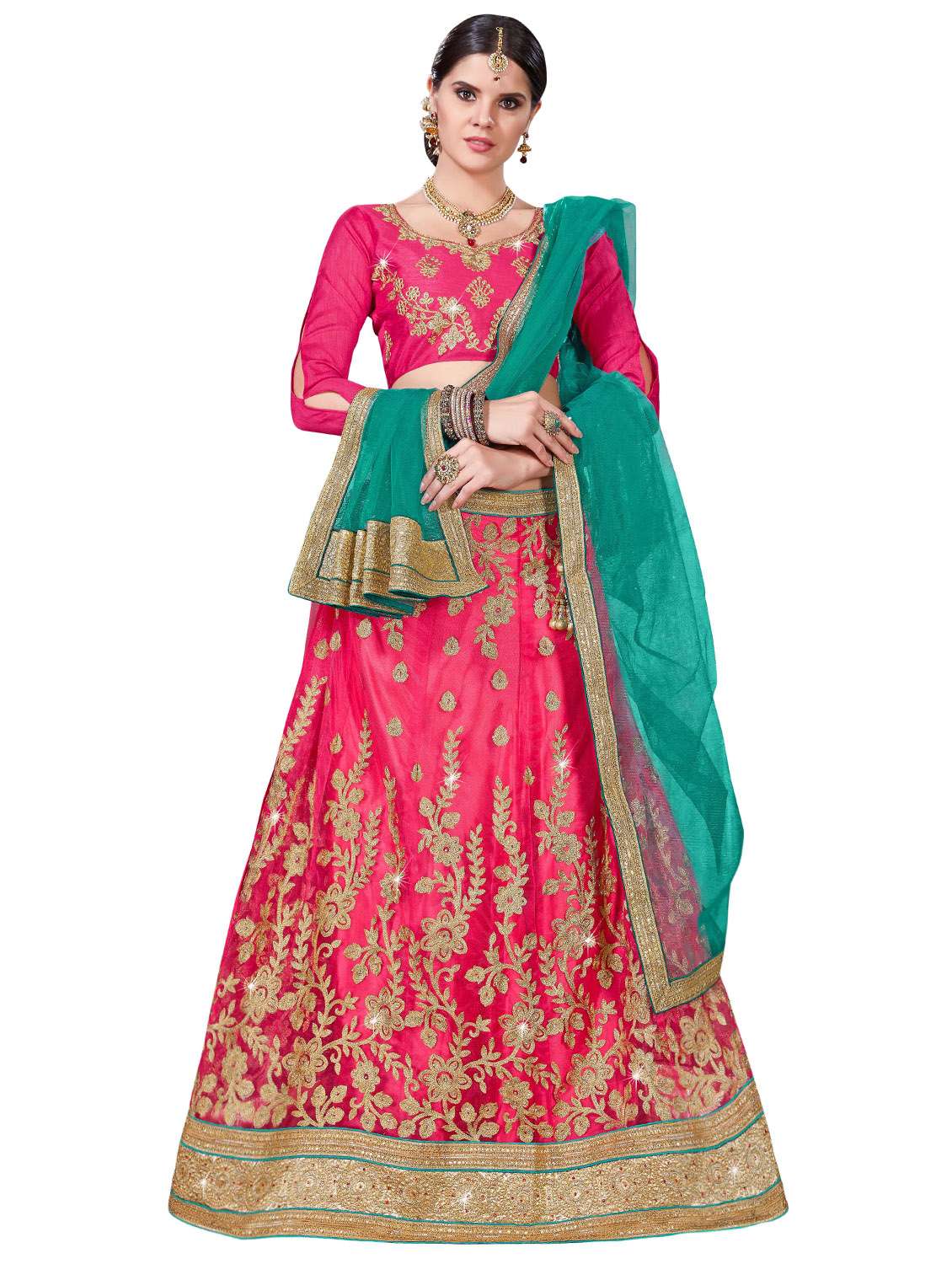 gold embroidered a-line lehenga