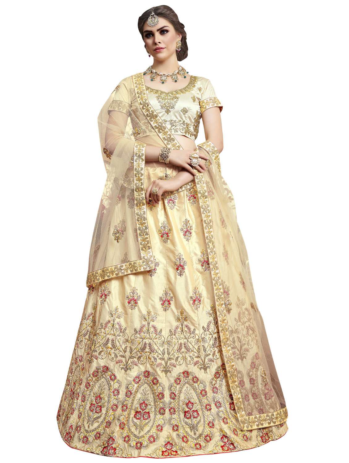 gold embroidered a-line lehenga