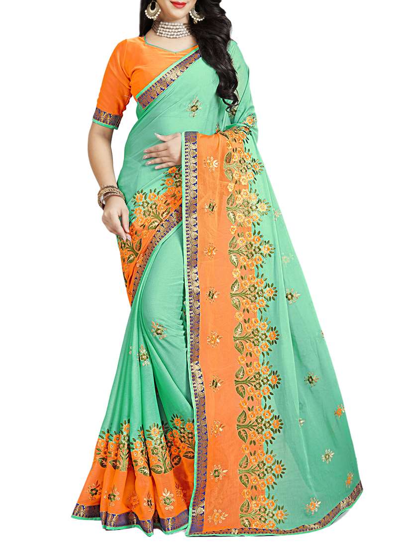 floral resham embroidered saree with blouse