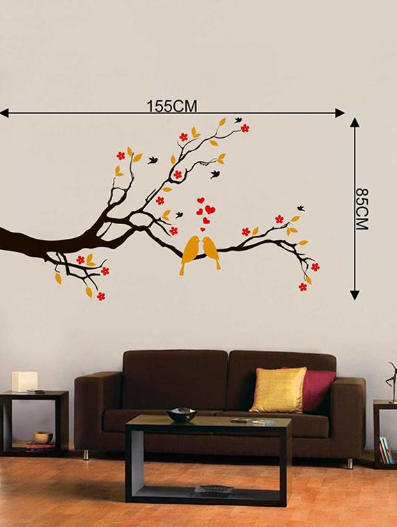 buy rawpockets wall decals ' red flower and love birds' wall decal