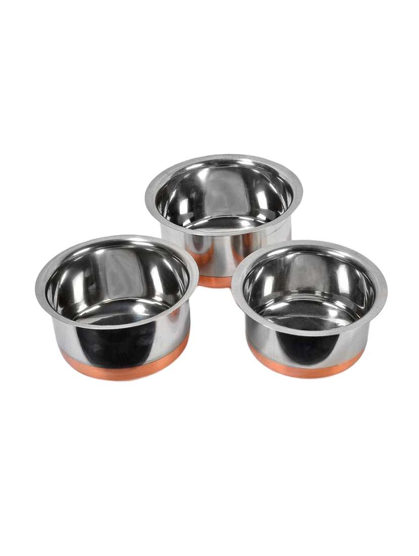 brandroot high grade steel patila/handi/ bhagona/tapeli with copper bottom (300ml,500 ml, 750ml) set of 3