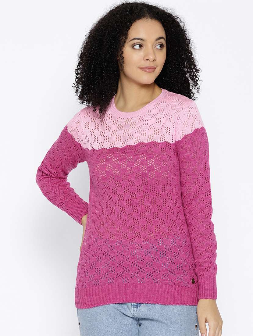pointelle knit woolen pullover