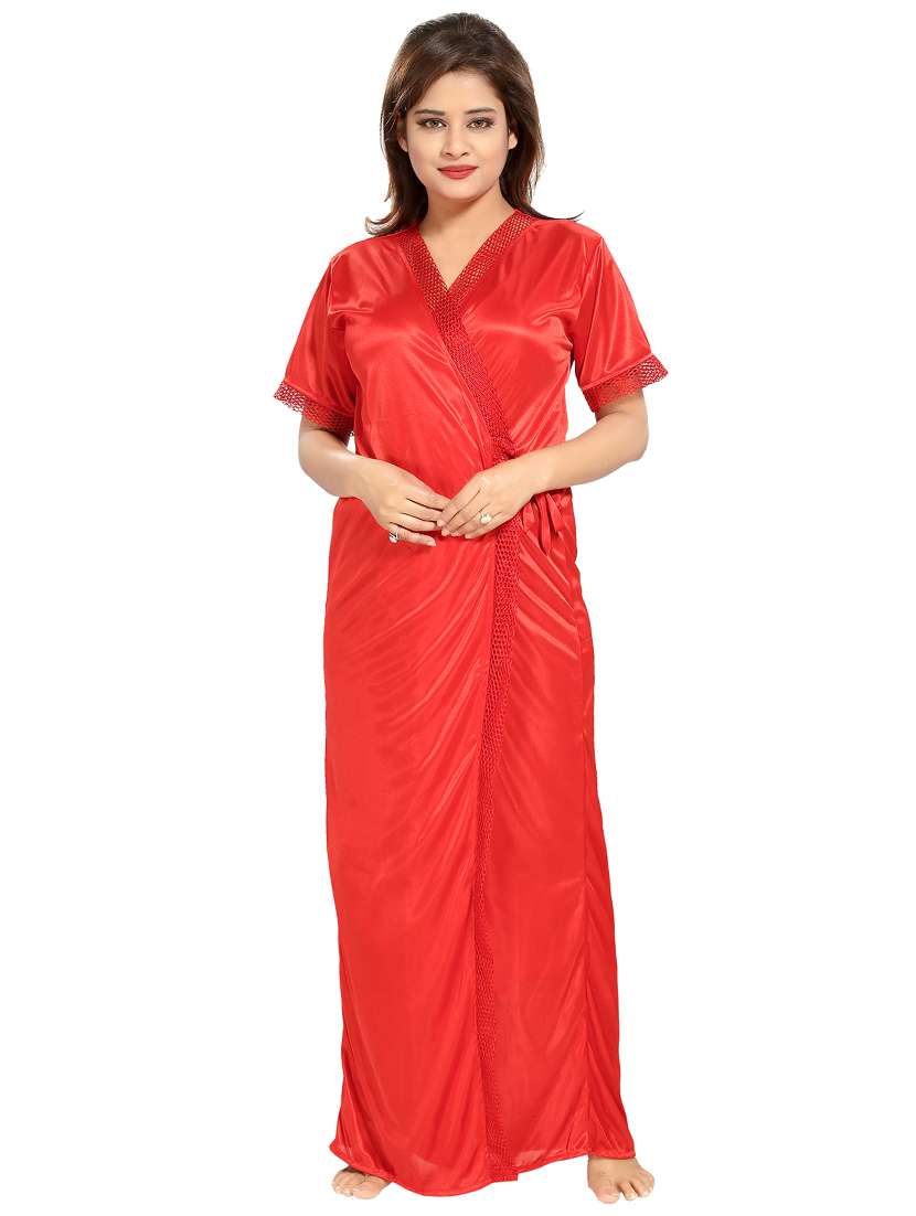lace detail nighty with robe - 15739367 - Standard Image - 1