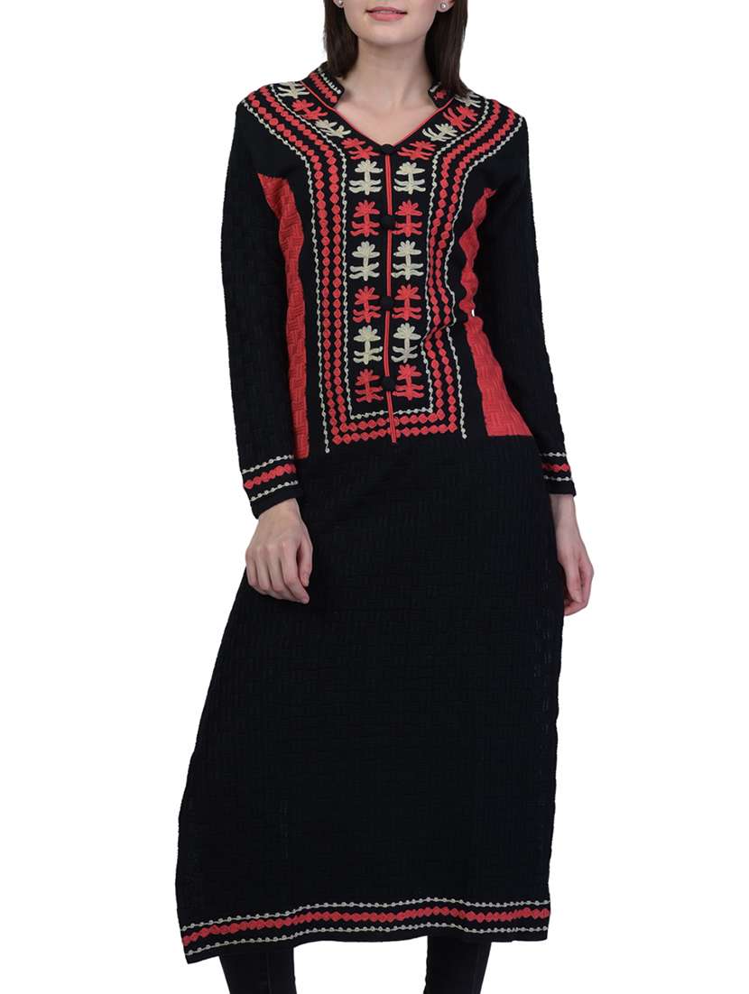 embroidered straight woolen kurta