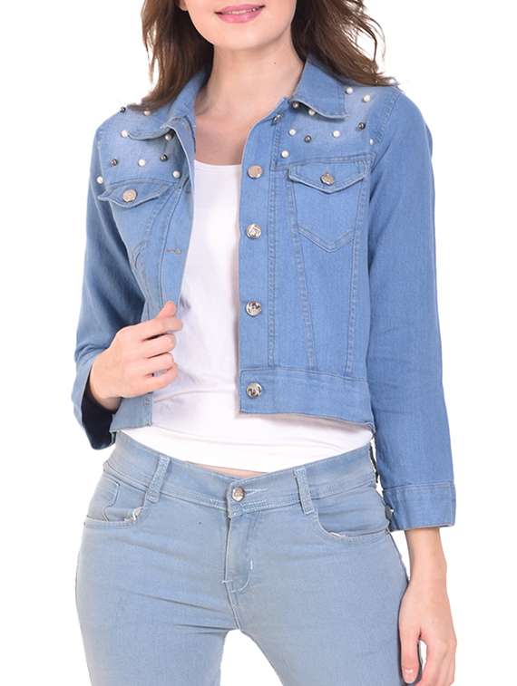 pearl embellished denim jacket