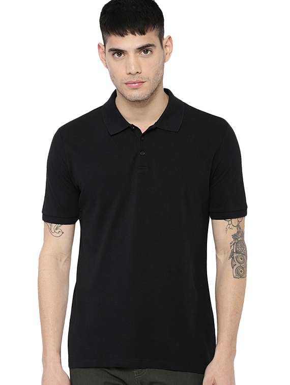 black cotton blend polo t-shirt