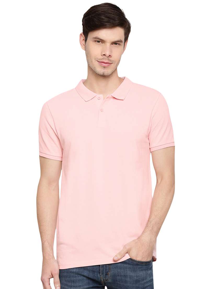 pink cotton blend polo t-shirt