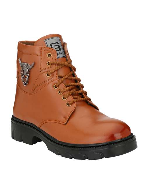 tan leatherette high ankle boots - 15742552 - Standard Image - 0