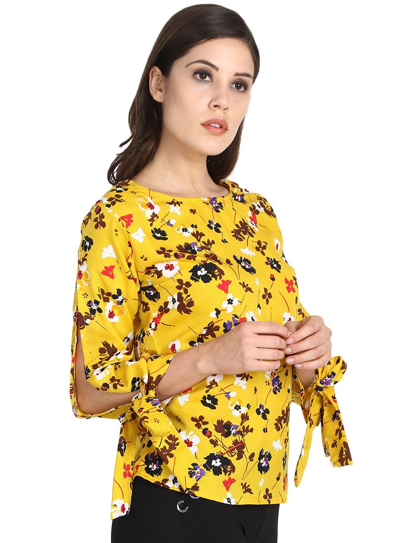 tie-up detail slit sleeved floral top - 15745068 - Standard Image - 1
