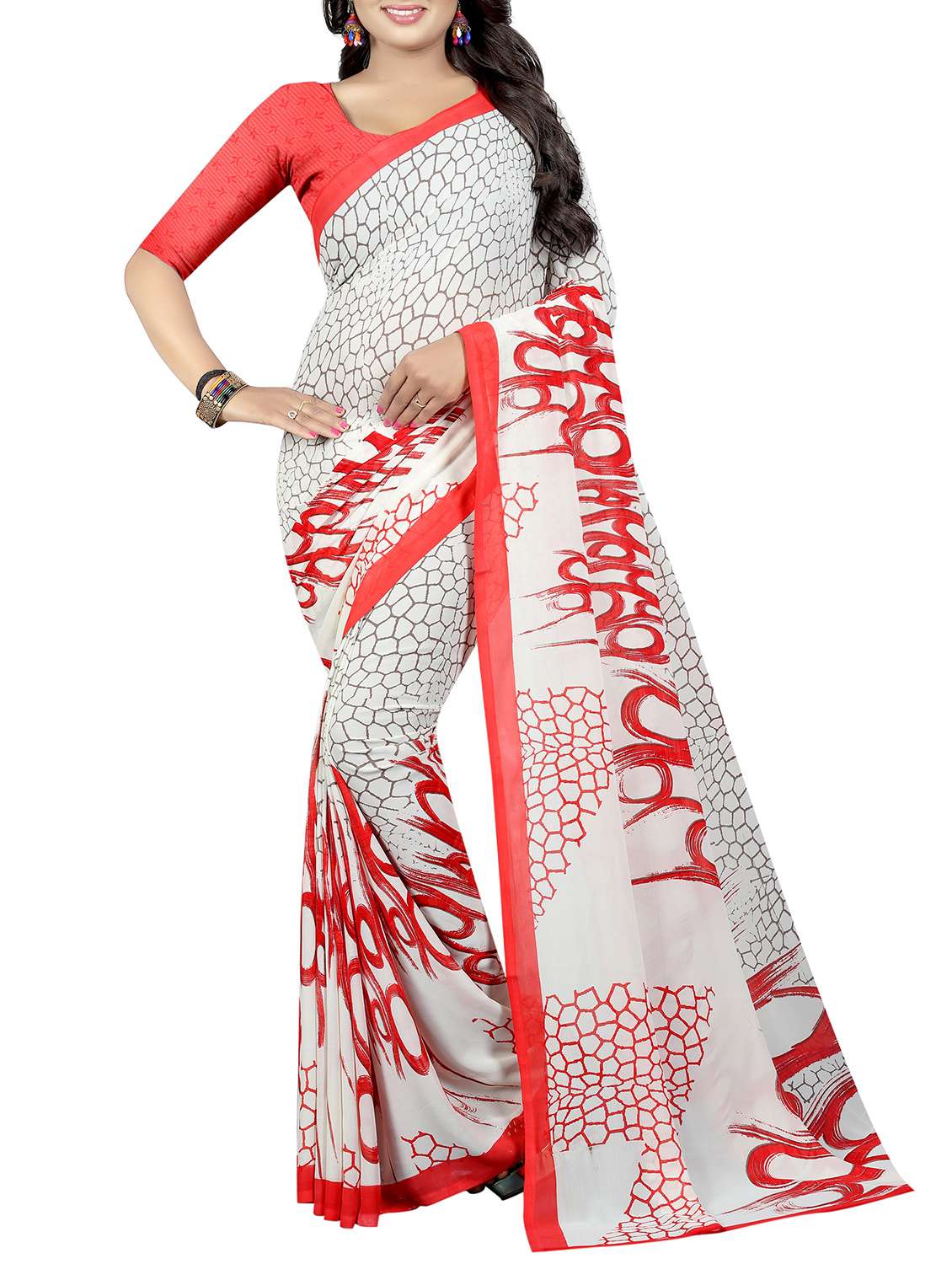 geometric printed saree with blouse