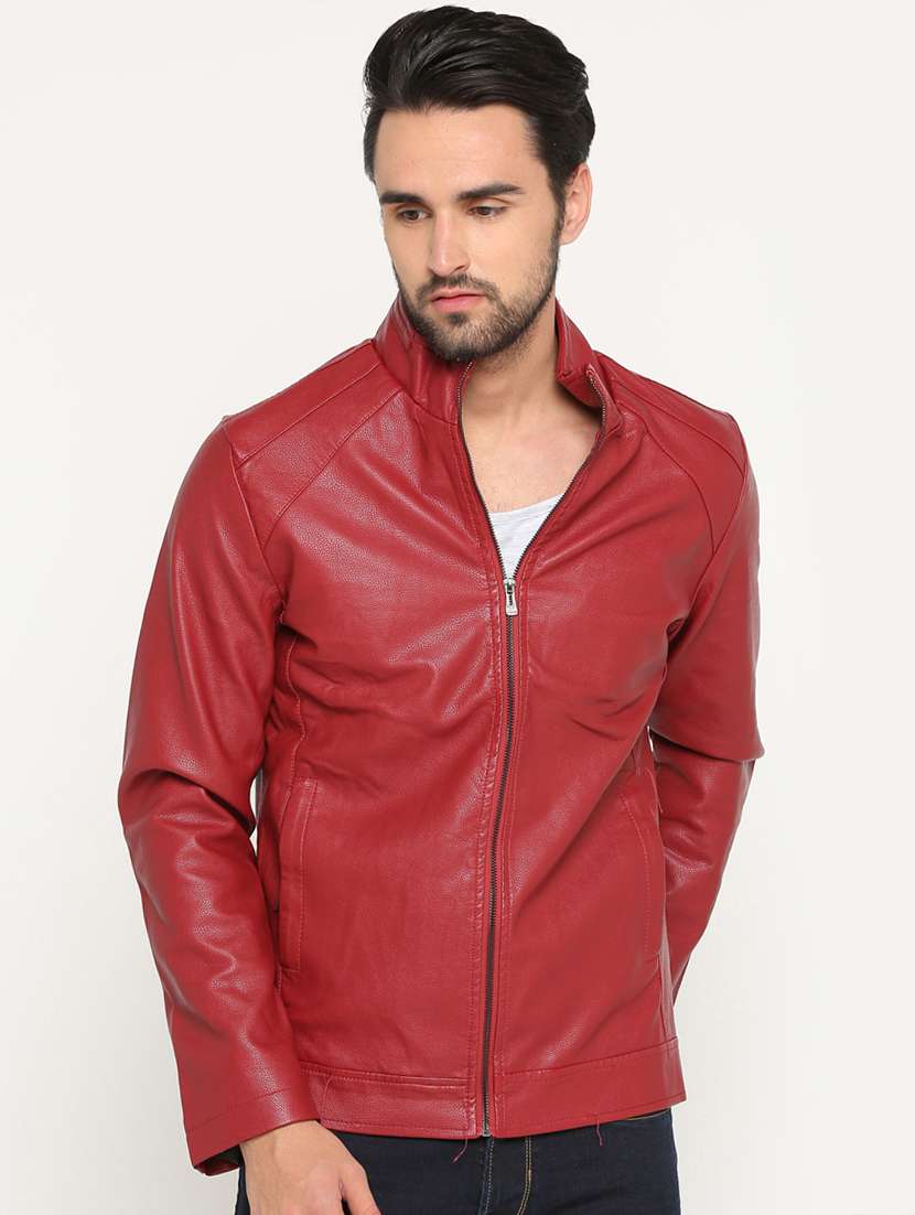 red solid biker jacket