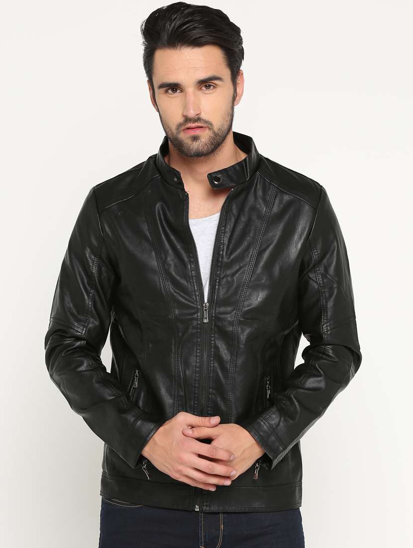black solid biker jacket