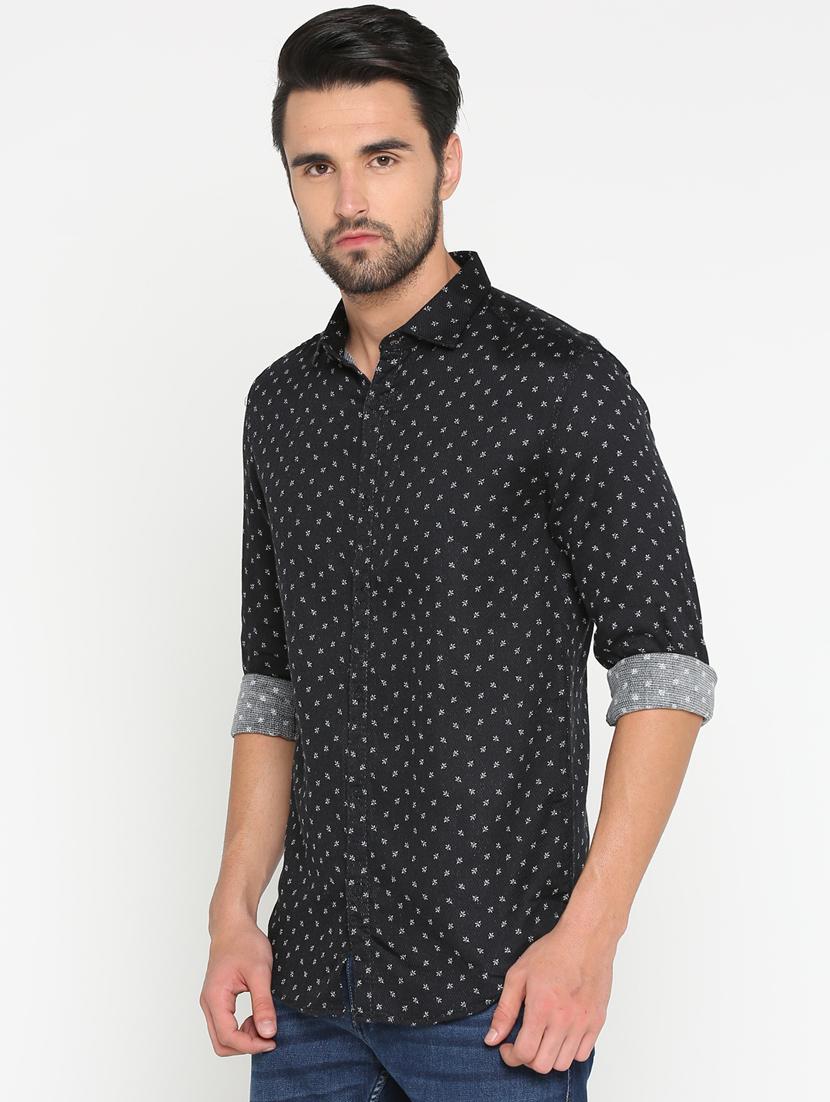 mens micro print casual shirt - 15747362 - Standard Image - 1