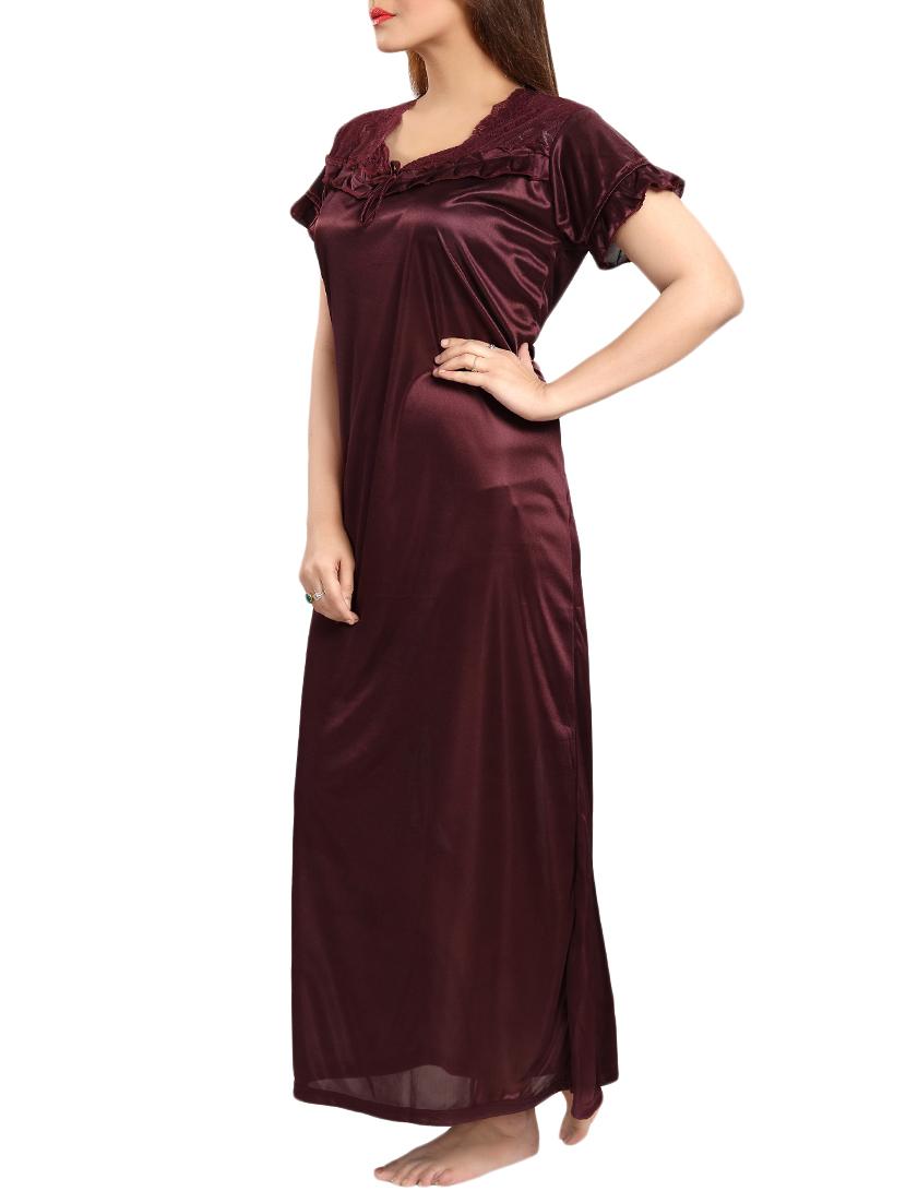 lace neck bow detail satin nightgown - 15748128 -  Standard Image - 1