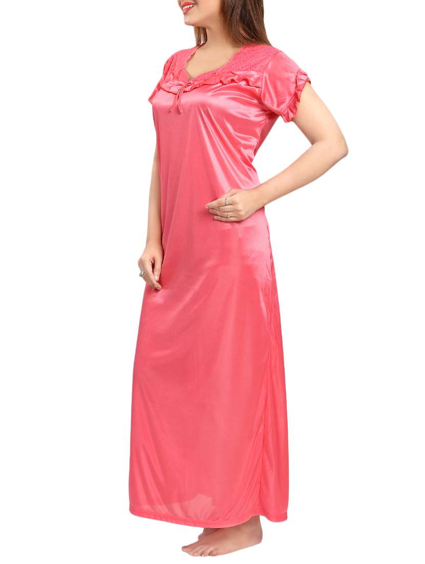 lace neck bow detail satin nightgown - 15748129 - Standard Image - 1