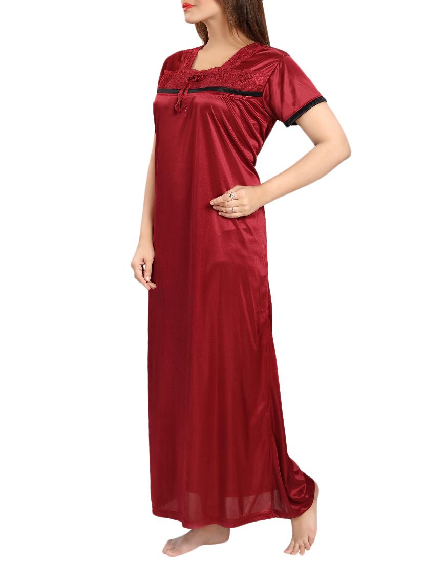 contrast piping lace detail nightgown - 15748130 - Standard Image - 1