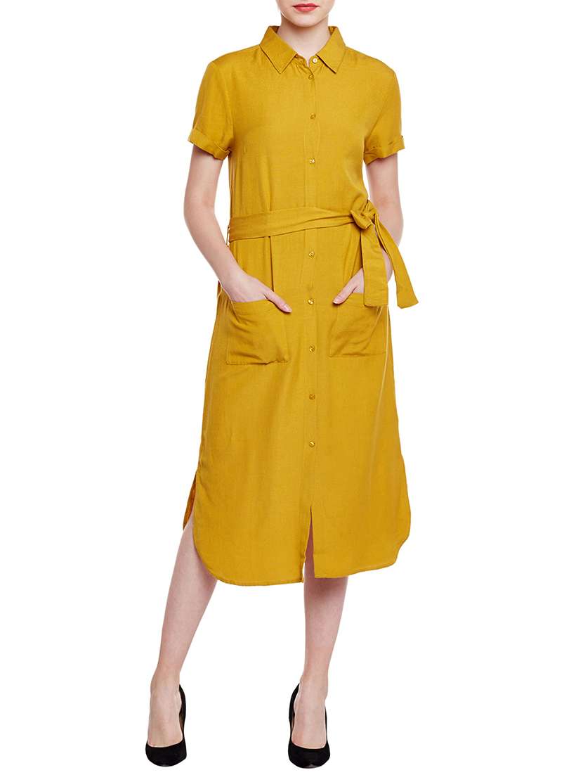 pocket patch turn up sleeved shirt dress