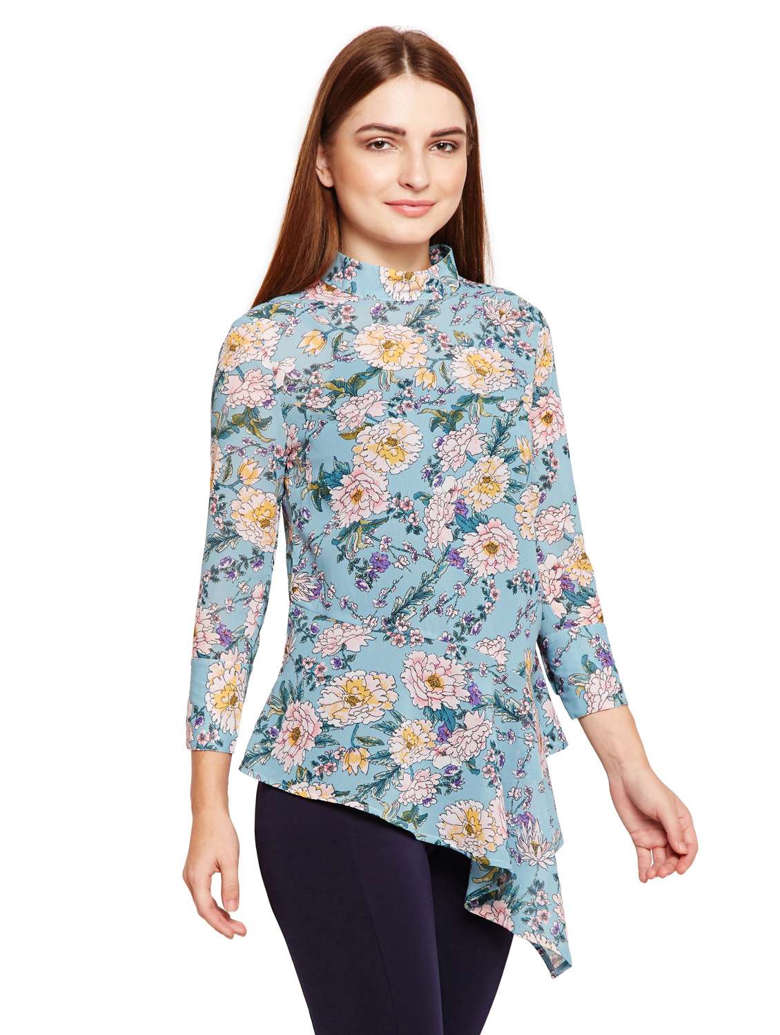 mock neck floral asymmetric top - 15750521 -  Standard Image - 1