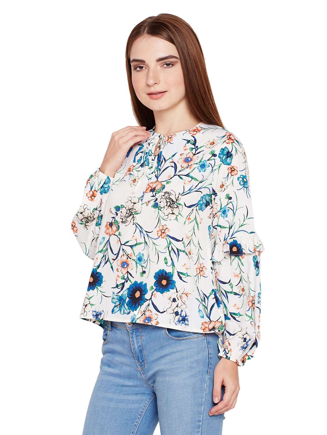 tie up neck floral top - 15750527 -  Standard Image - 1