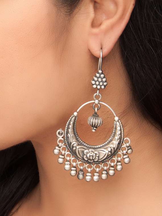 silver oxidized drop earrings