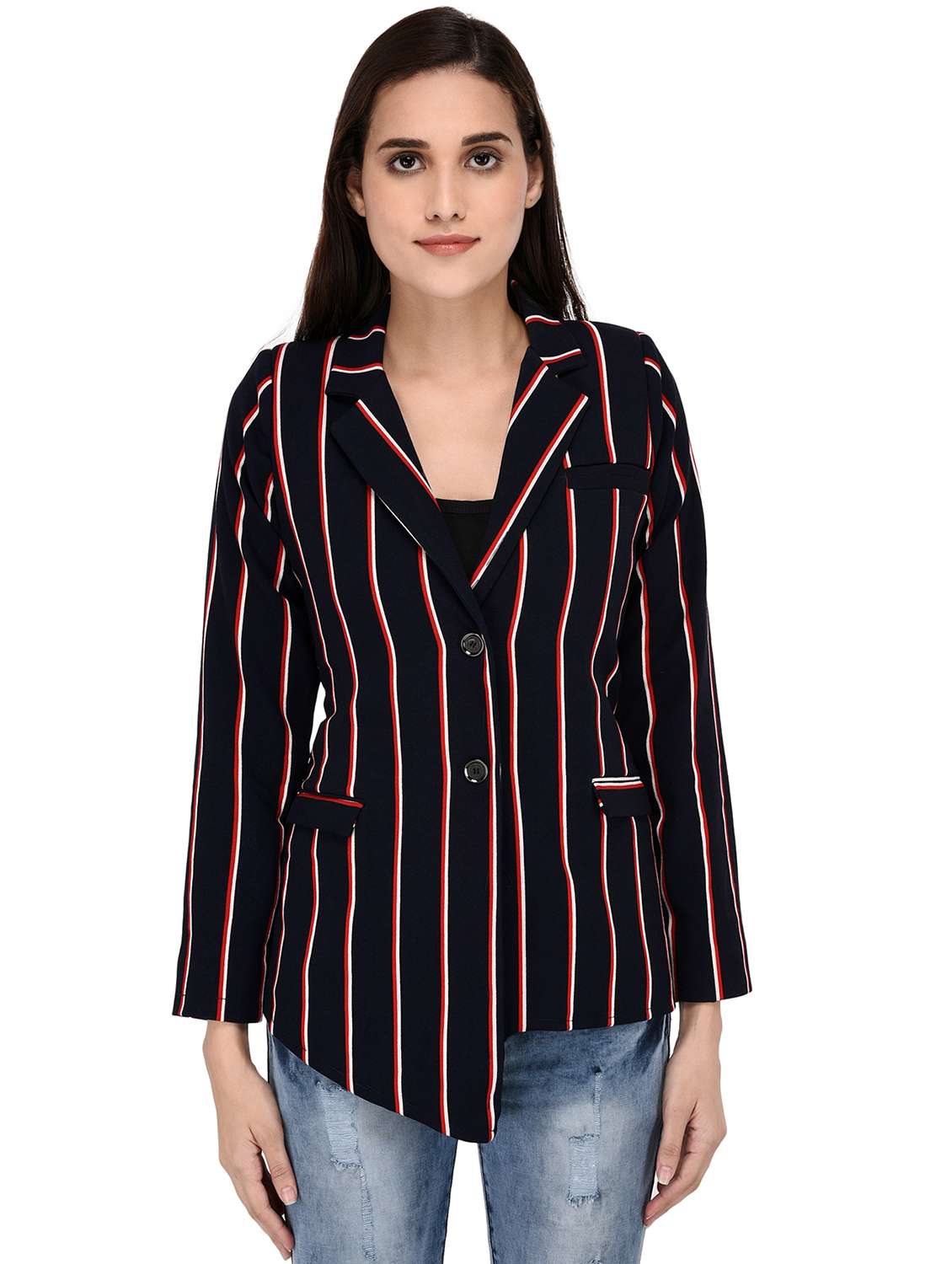 asymmetric striped blazer