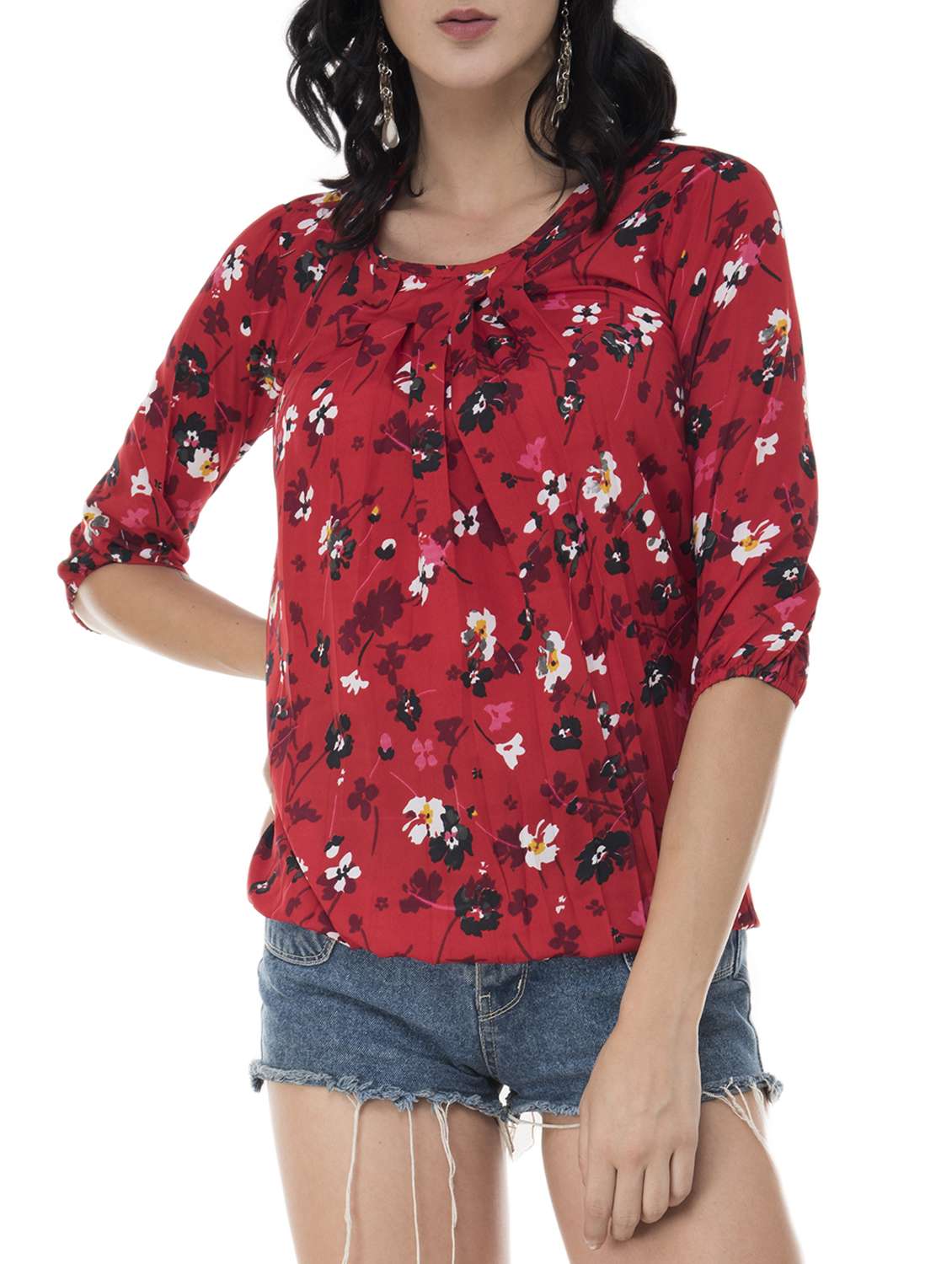 pleat detail floral blouosn top